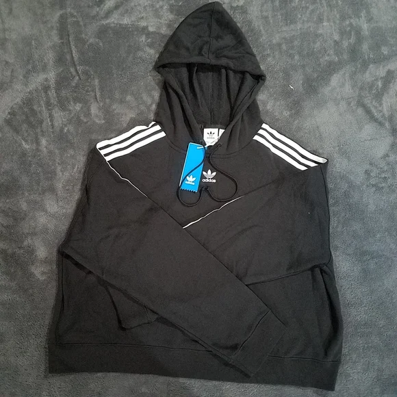 Adidas Cropped Hoodie CR4766 Black Noir Sweatshirt  Size XL NEW - Picture 2 of 11